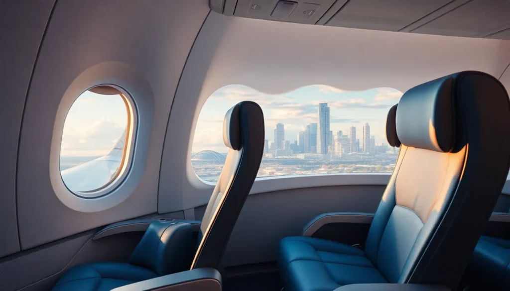 Australien Business Class: 2.291€ Sofia–Adelaide - Reiseziel Adelaide: Fotorealistisches Bild einer Premium-Business-Class Kabine des Airbu…