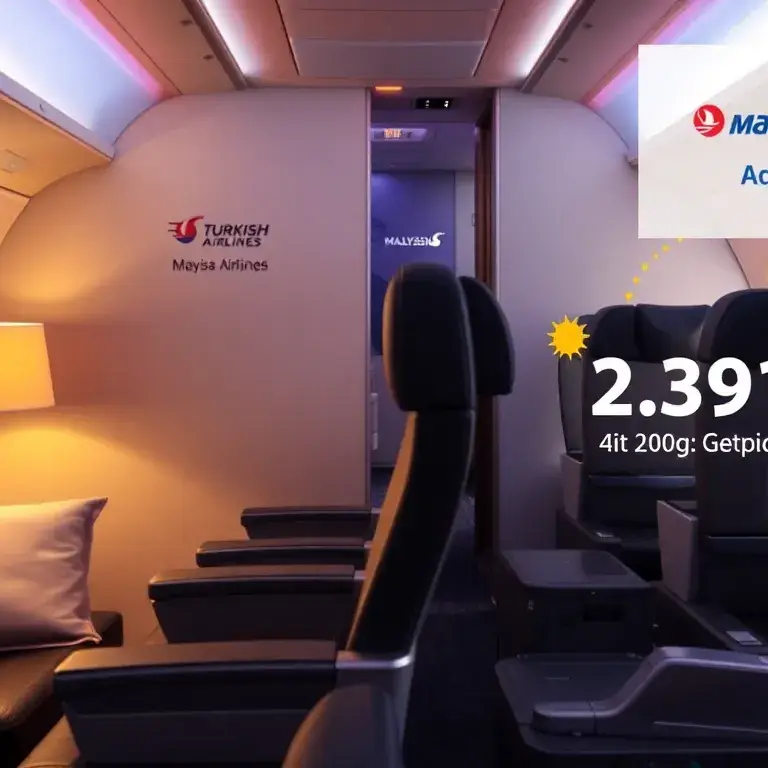 Australien Business Class: 2.291€ Sofia–Adelaide: Fotorealistisches Header-Bild (16:9) eines luxuriösen Business-Class-Sitzes, warme Beleuc…