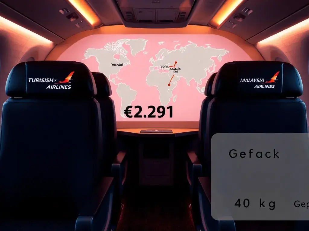 Australien Business Class ab Sofia nach Adelaide – €2.291: Eine fotorealistische Hauptbild-Komposition einer luxuriösen Airbus A350-Busines…