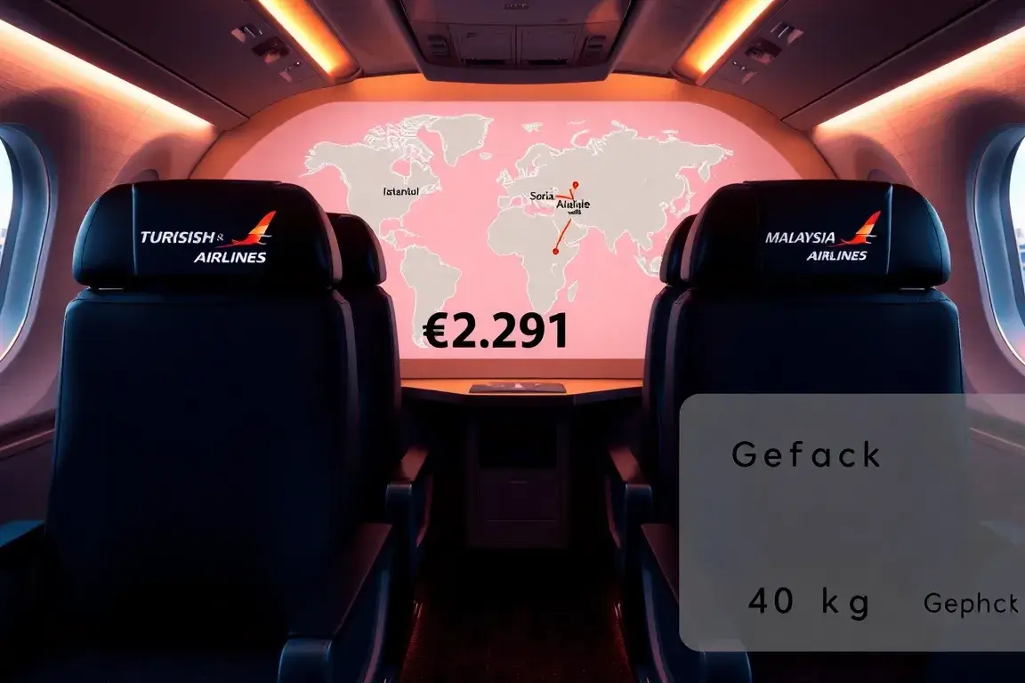 Australien Business Class ab Sofia nach Adelaide – €2.291: Eine fotorealistische Hauptbild-Komposition einer luxuriösen Airbus A350-Busines…