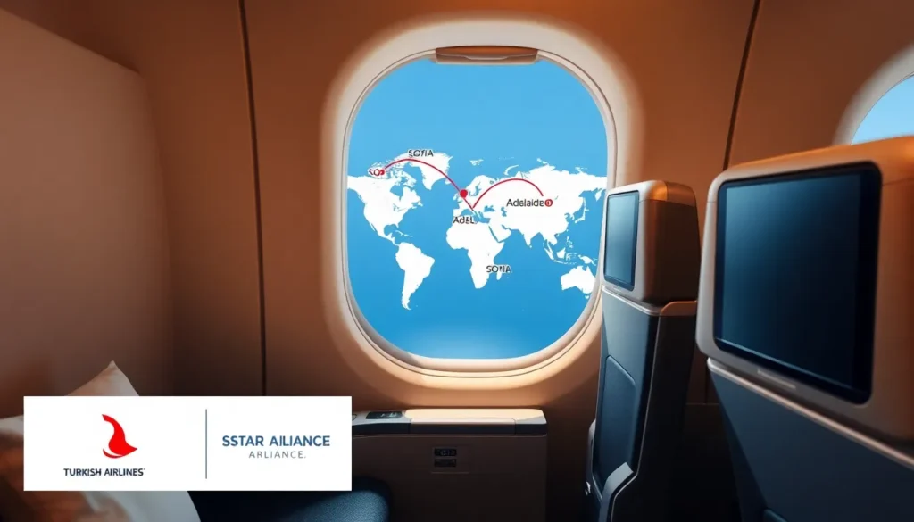 Australien Business Class: Sofia–Adelaide €2.291 - Reiseziel: Adelaide: Realistisches, hochauflösendes Bild einer luxuriösen Business-Class…