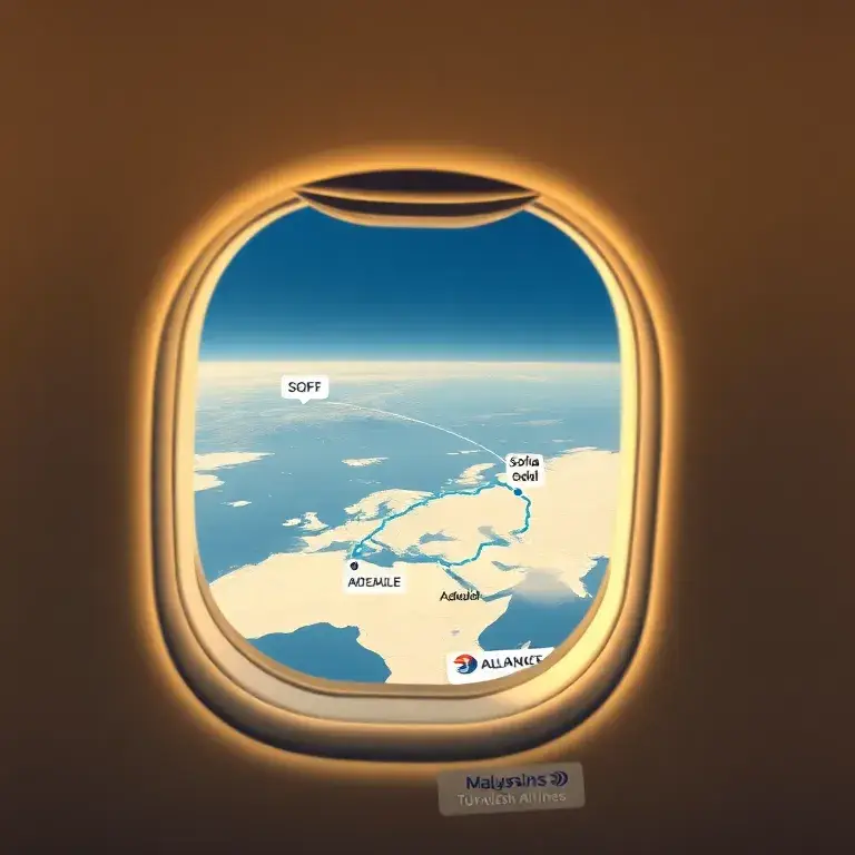 Australien Business Class: Sofia–Adelaide €2.291: Eine hochwertige, realistische Darstellung einer luxuriösen Business-Class-Kabine auf ein…