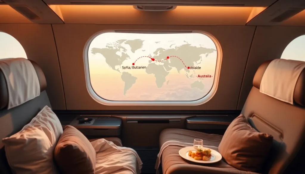 Australien-Deal: €2.291 Business Class mit Turkish & Malaysia - Reiseziel Adelaide: Midjourney-Prompt: Fotorealistisches 8K-Bild einer luxu…