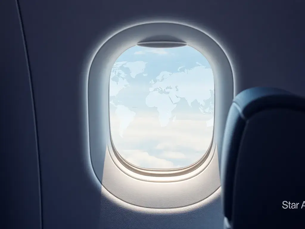 Australien: €2.291 Business Class Sofia–Adelaide: Luxuriöse Airbus A350 Business Class Kabine im Fokus, Blick durch das Fenster auf eine We…