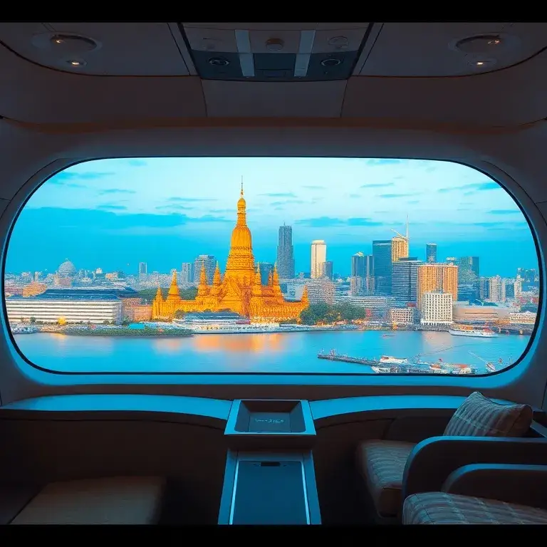 Dealz der Woche: Oman Air, Eurowings & ASMALLWORLD: Bannerbild der Woche: Luxuriöse Oman Air Business Class Kabine im Vordergrund, Bangkok …