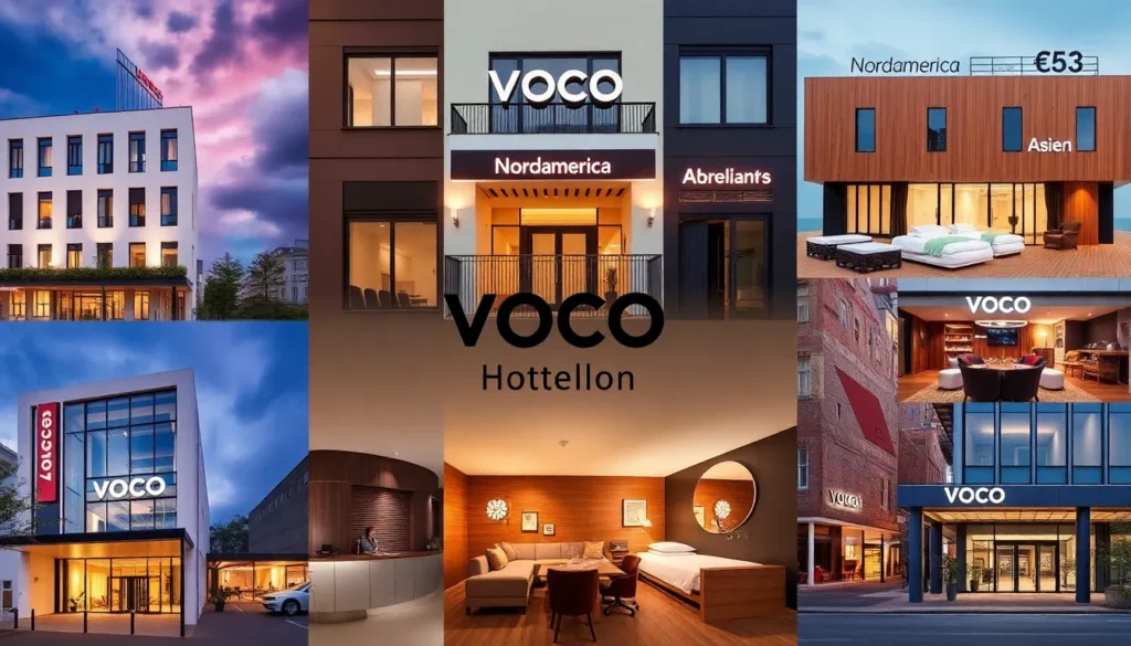 Die 10 günstigsten voco-Hotels weltweit - Die 10 günstigsten voco-Hotels weltweit: Midpost-Bildprompt: Collage mehrerer moderner voco-Hotel…