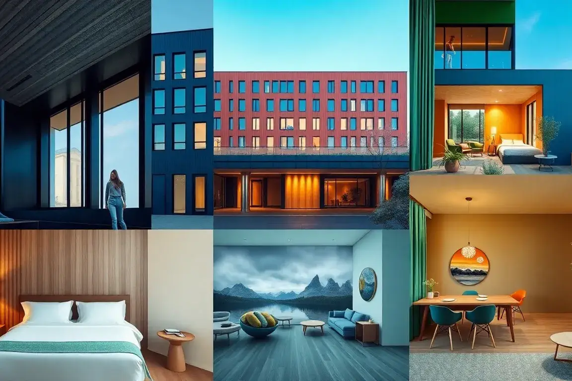Die 10 günstigsten voco-Hotels weltweit: Eine stilvolle Collage moderner voco-Hotels weltweit in einem harmonischen Farbschema; zeitgenössi…