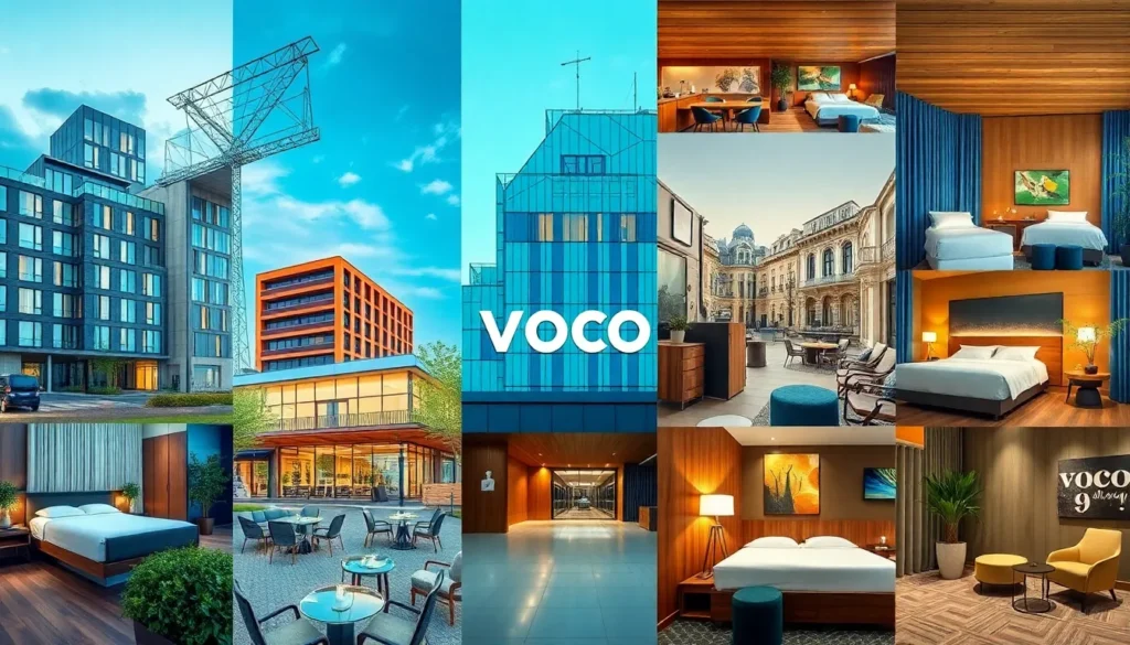 Die 10 günstigsten voco-Hotels weltweit - Einführung: Mid-Post Bildprompt: Eine hochwertige Collage mehrerer voco-Hotels weltweit, moderne …