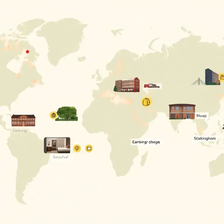 Die 10 günstigsten voco-Hotels weltweit: Header-Bild: Eine hochwertige, stilvolle Collage moderner voco-Hotels weltweit vor einer hellen Hi…