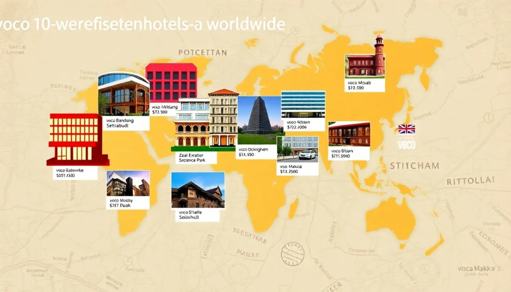 Die 10 günstigsten voco-Hotels weltweit - Die 10 günstigsten voco-Hotels weltweit: Midpost-Bild Prompt: Eine hochwertige Collage der 10 gün…