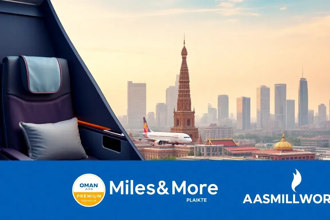 Handverlesene Deals der Woche: Oman Air nach Bangkok & Eurowings: Eine hochwertige Titelbild-Collage: links eine luxuriöse Oman Air Busines…