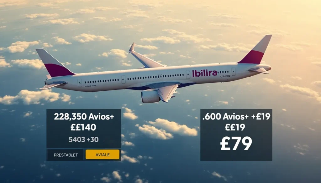 Iberia Plus: Bis zu 60% Rabatt auf Award-Flüge - Beispiele & Preisgestaltung: Erstelle ein detailliertes Midjourney-Bild im 16:9-Format, da…