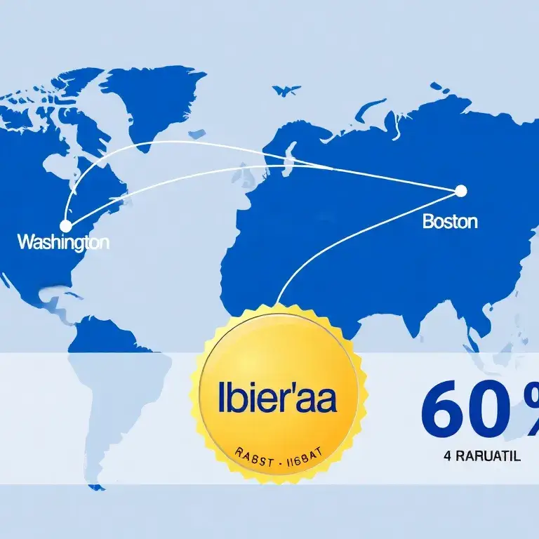 Iberia Plus: Bis zu 60% Rabatt auf Award-Flüge: Header-Bild: Hochauflösend, stilisierte Weltkarte im Hintergrund, Flugrouten von Madrid nac…