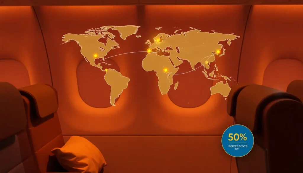 Iberia Plus: Bis zu 60% Rabatt auf Award-Flüge - Einleitung: Fotorealistisches Midpost-Bild: Iberia Business Class Kabine in warmen Gold- u…