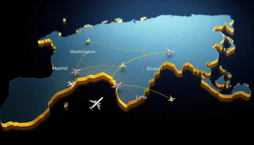 Iberia Plus Rabatte: Bis zu 60% auf Award-Flüge - Avios zu Iberia Plus übertragen: Detailreiches 3D-Rendering einer Weltkarte in Iberia-Bla…