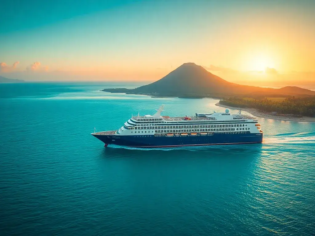 Kanaren-Kreuzfahrten: Schiff wählen & Inseln entdecken: Ein hochauflösendes Motiv: Ein luxuriöses Kreuzfahrtschiff gleitet durch türkisfarb…