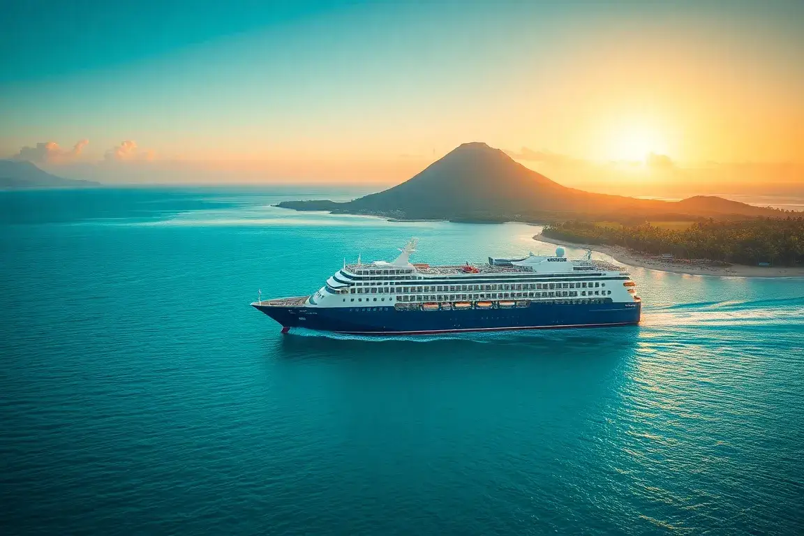 Kanaren-Kreuzfahrten: Schiff wählen & Inseln entdecken: Ein hochauflösendes Motiv: Ein luxuriöses Kreuzfahrtschiff gleitet durch türkisfarb…