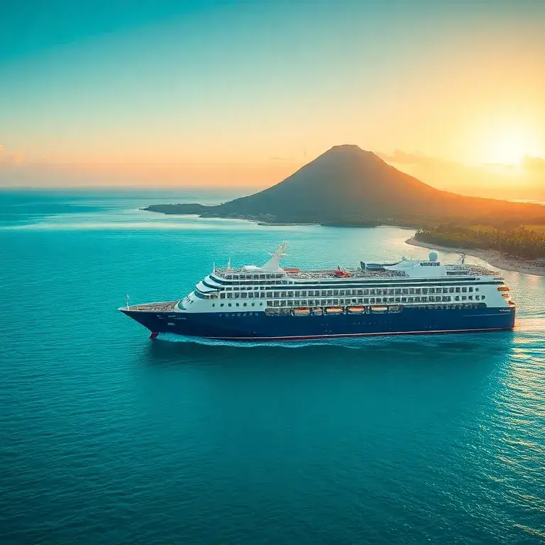 Kanaren-Kreuzfahrten: Schiff wählen & Inseln entdecken: Ein hochauflösendes Motiv: Ein luxuriöses Kreuzfahrtschiff gleitet durch türkisfarb…