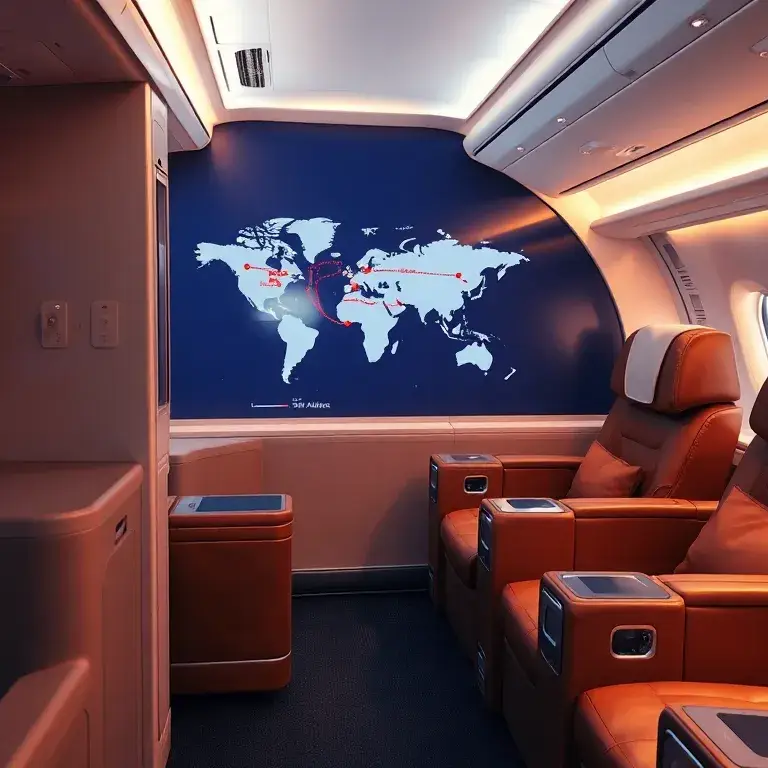 Sofia–Adelaide: €2.291 Business Class: Fotorealistisches Hauptbild einer luxuriösen Business Class-Kabine in einer Star-Alliance-Maschine; …