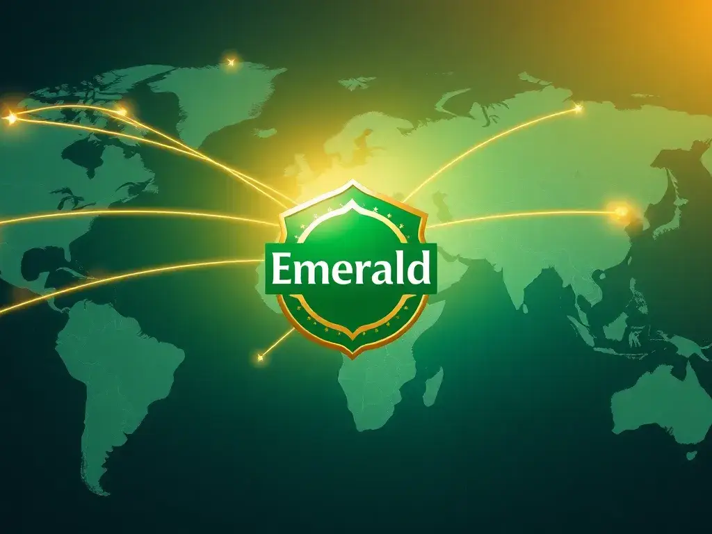 Status Match zu Royal Air Maroc Safar Emerald: Hochwertiges Editorial-Bild: Eine Weltkarte im Hintergrund, leuchtende Fluglinien führen zu …