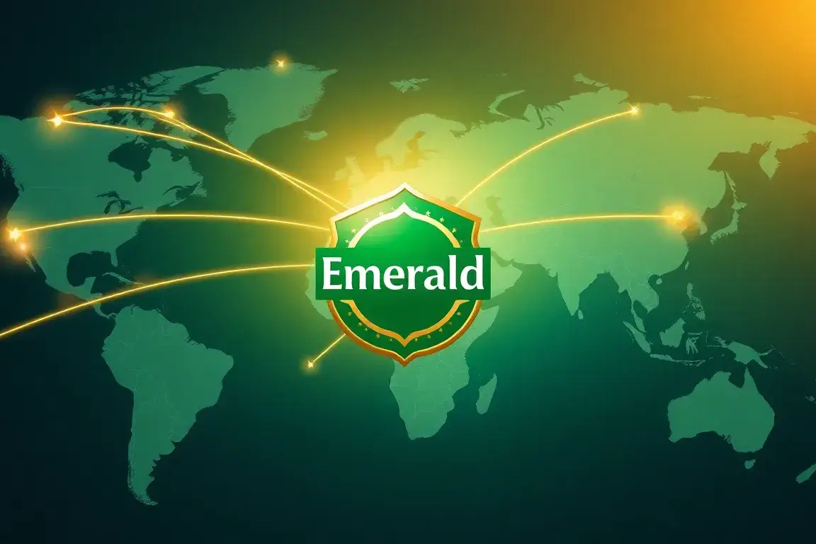 Status Match zu Royal Air Maroc Safar Emerald: Hochwertiges Editorial-Bild: Eine Weltkarte im Hintergrund, leuchtende Fluglinien führen zu …