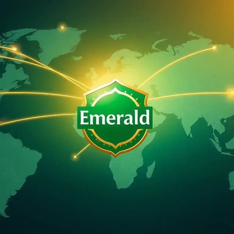 Status Match zu Royal Air Maroc Safar Emerald: Hochwertiges Editorial-Bild: Eine Weltkarte im Hintergrund, leuchtende Fluglinien führen zu …