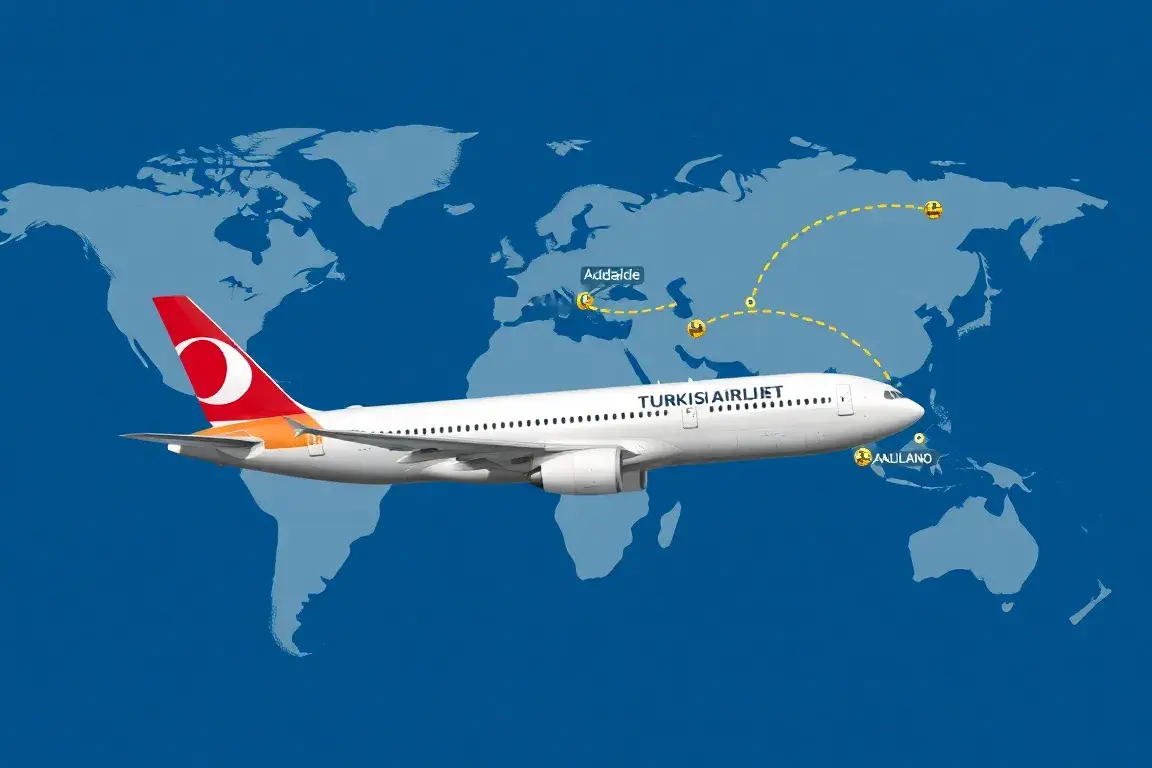 Unsere Handverlesenen Deals der Woche: Turkish nach Adelaide: Ein hochwertiges Header-Bannerbild für einen Travel-Deal-Blog: Vordergrund ei…