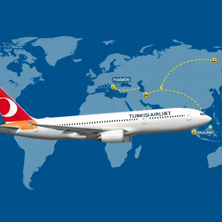 Unsere Handverlesenen Deals der Woche: Turkish nach Adelaide: Ein hochwertiges Header-Bannerbild für einen Travel-Deal-Blog: Vordergrund ei…