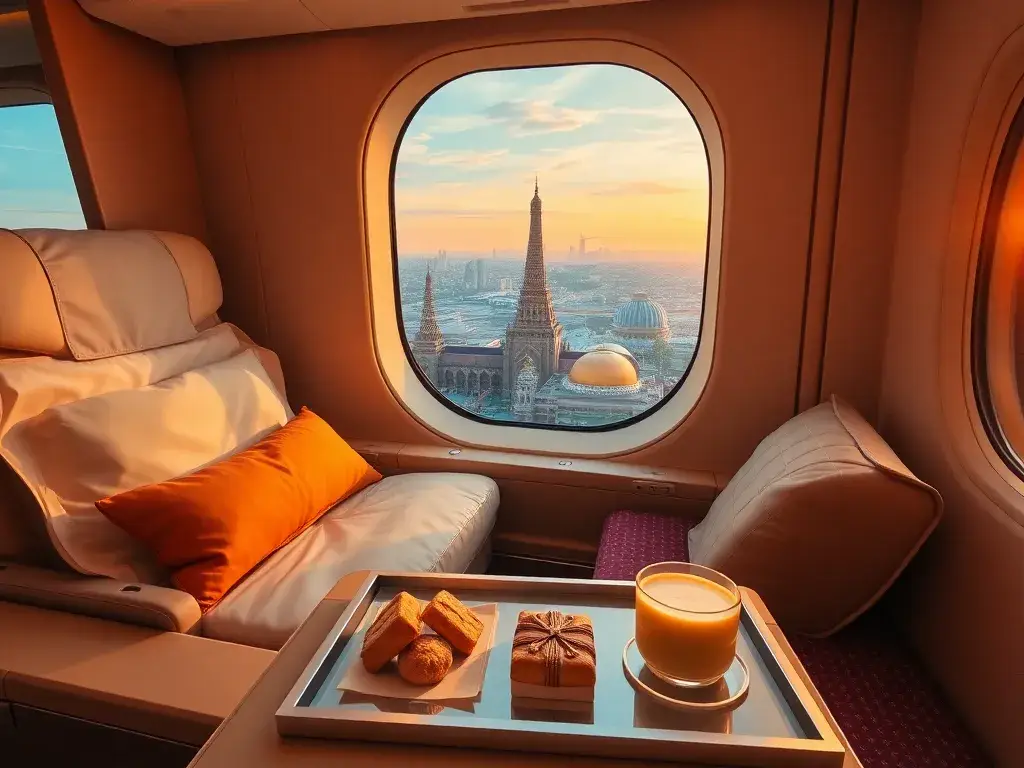 Unsere handverlesenen Dealz der Woche: Oman Air & Eurowings: Ein hochauflösendes Travel-Editorial-Hero-Bild: Luxuriöse Oman Air Business Cl…