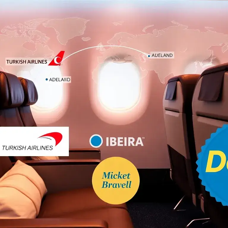 Unsere Handverlesenen Dealz der Woche: Türkei & Iberia: Ein hochwertiges Header-Bild: luxuriöse Business-Class-Sitze, eine stilisierte Welt…