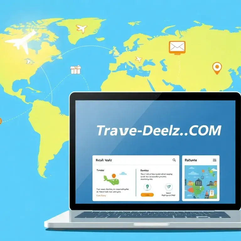 Willkommen bei Travel-Dealz.COM – Reisedeals weltweit: Eine hochauflösende Illustration, die Travel-Dealz.COM als globale Reiseplattform ze…