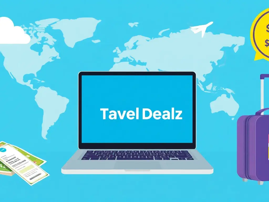Willkommen bei Travel-Dealz: Weltweite Reisedeals: Eine stilvolle, internationale Travel-Dealz-Headergrafik: Ein Laptop mit dem Travel-Deal…