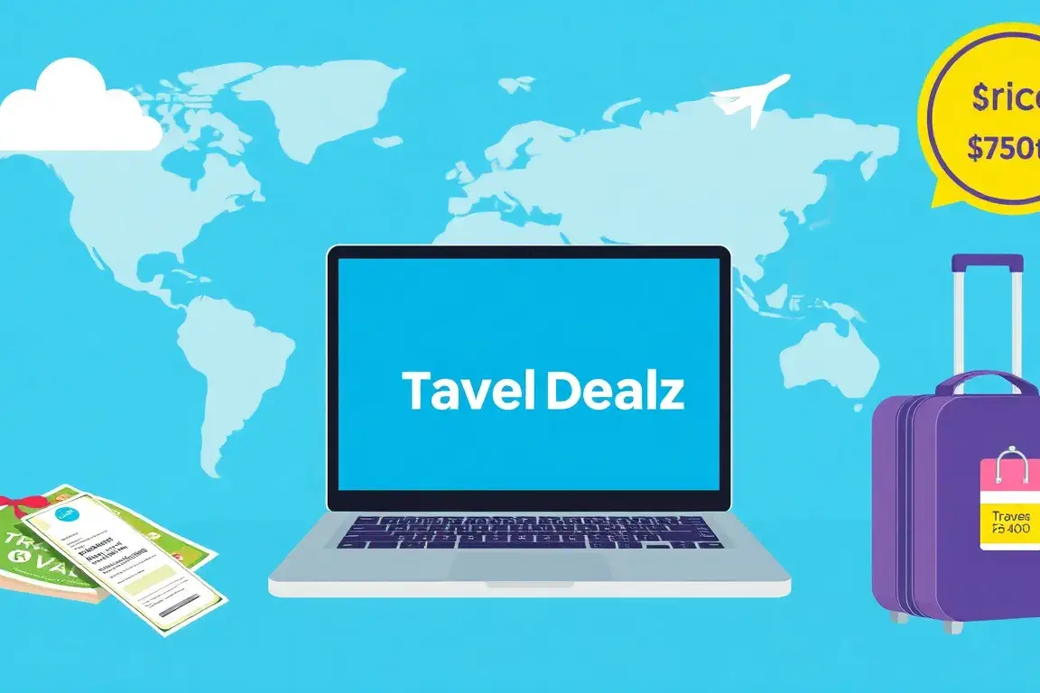 Willkommen bei Travel-Dealz: Weltweite Reisedeals: Eine stilvolle, internationale Travel-Dealz-Headergrafik: Ein Laptop mit dem Travel-Deal…