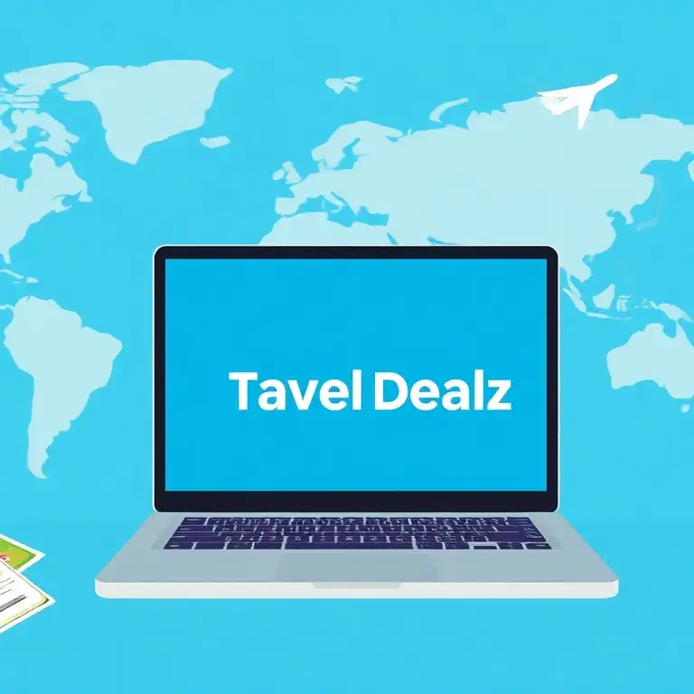 Willkommen bei Travel-Dealz: Weltweite Reisedeals: Eine stilvolle, internationale Travel-Dealz-Headergrafik: Ein Laptop mit dem Travel-Deal…