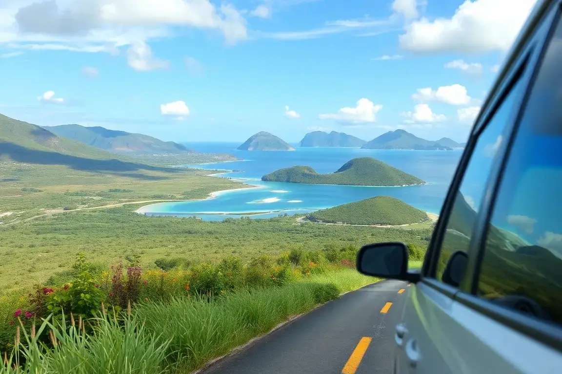 12 Tage Flores: Roadtrip-Highlights: Eine epische Flores-Roadtrip-Landschaft: kurvenreiche Küstenstraße, grüne Vulkanlandschaften, türkisfa…