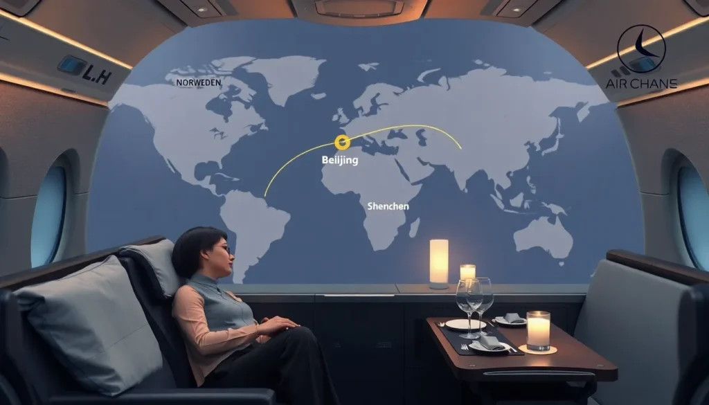 18 Chinesische Städte: Lufthansa & Air China Business Class - Fazit: Erstelle ein detailliertes Midpost-Bild: Fotorealistische Lufthansa-Bu…