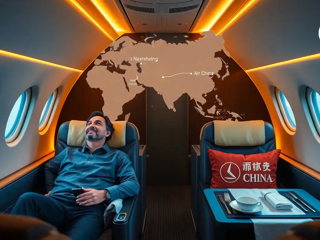 18 Chinesische Städte: Lufthansa & Air China Business Class: Hochauflösendes Headerbild: eine luxuriöse Lufthansa-Business-Class-Kabine (Ai…