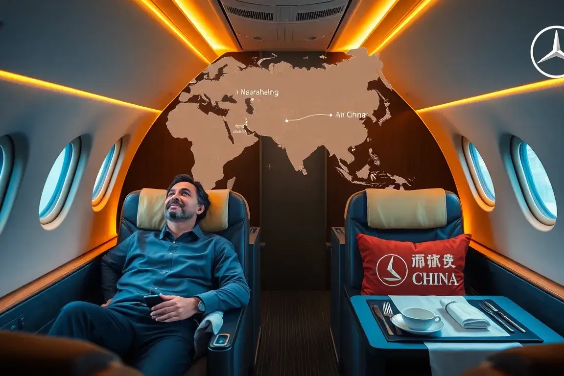 18 Chinesische Städte: Lufthansa & Air China Business Class: Hochauflösendes Headerbild: eine luxuriöse Lufthansa-Business-Class-Kabine (Ai…