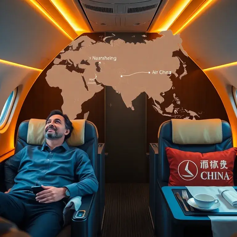 18 Chinesische Städte: Lufthansa & Air China Business Class: Hochauflösendes Headerbild: eine luxuriöse Lufthansa-Business-Class-Kabine (Ai…