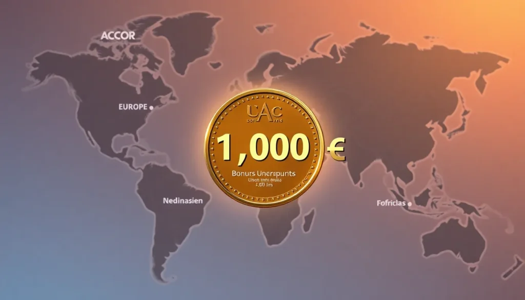 Accor ALL: 1.000 Bonuspunkte bei Neubuchung - Einleitung: Erstelle ein Bannerbild: Eine Weltkarte mit Fokus auf Europa, Afrika und Zentrala…