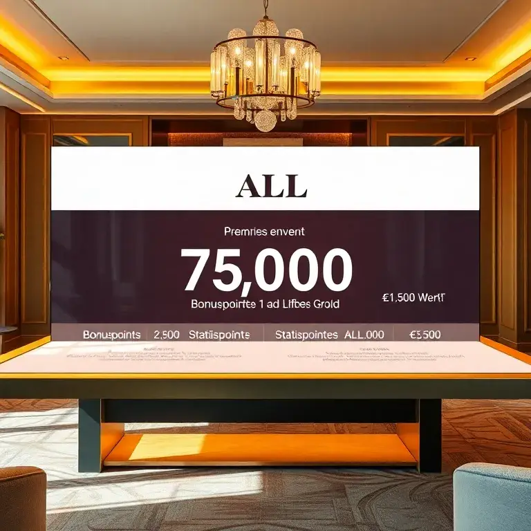 Accor ALL Signature: €880/Jahr, Gold Status & €1.500 Wert: Fotorealistisches Bild einer luxuriösen Hotel-Lobby mit ALL-Logo und einer große…