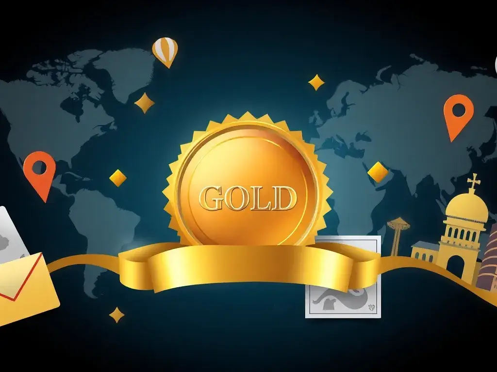 Accor ALL Signature: €880 Jahresabo inkl. Gold & 1.500€ Wert: Luxuriöse Travel-Illustration: Zentral ein glänzendes ALL Gold Status-Siegel;…