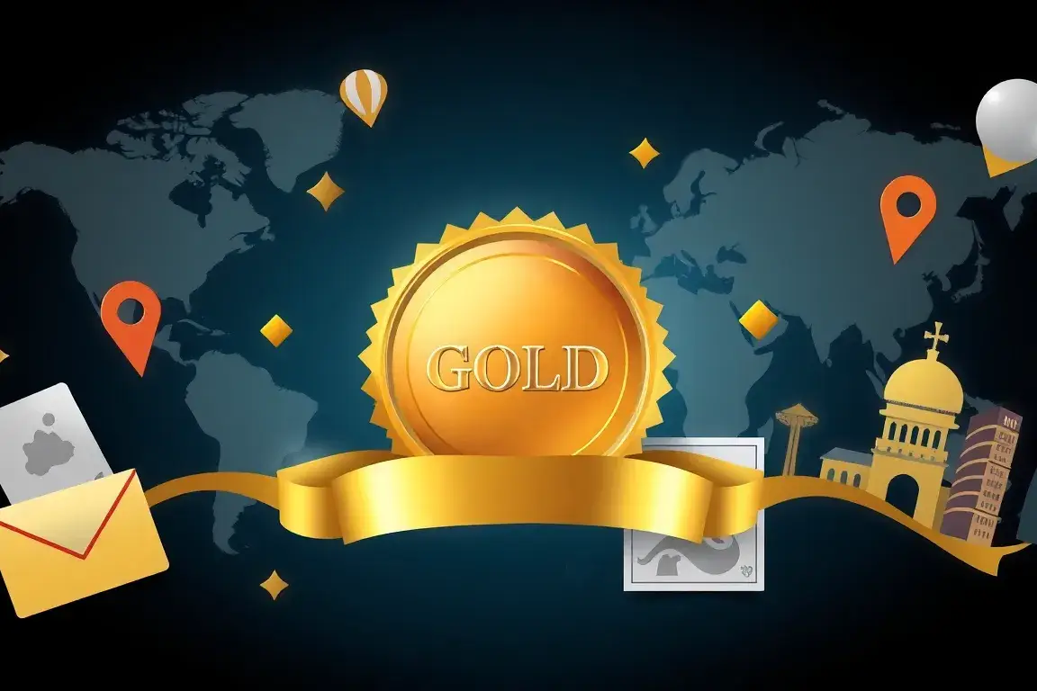 Accor ALL Signature: €880 Jahresabo inkl. Gold & 1.500€ Wert: Luxuriöse Travel-Illustration: Zentral ein glänzendes ALL Gold Status-Siegel;…