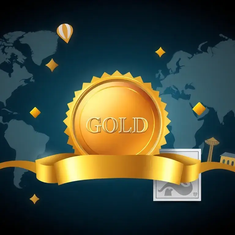 Accor ALL Signature: €880 Jahresabo inkl. Gold & 1.500€ Wert: Luxuriöse Travel-Illustration: Zentral ein glänzendes ALL Gold Status-Siegel;…