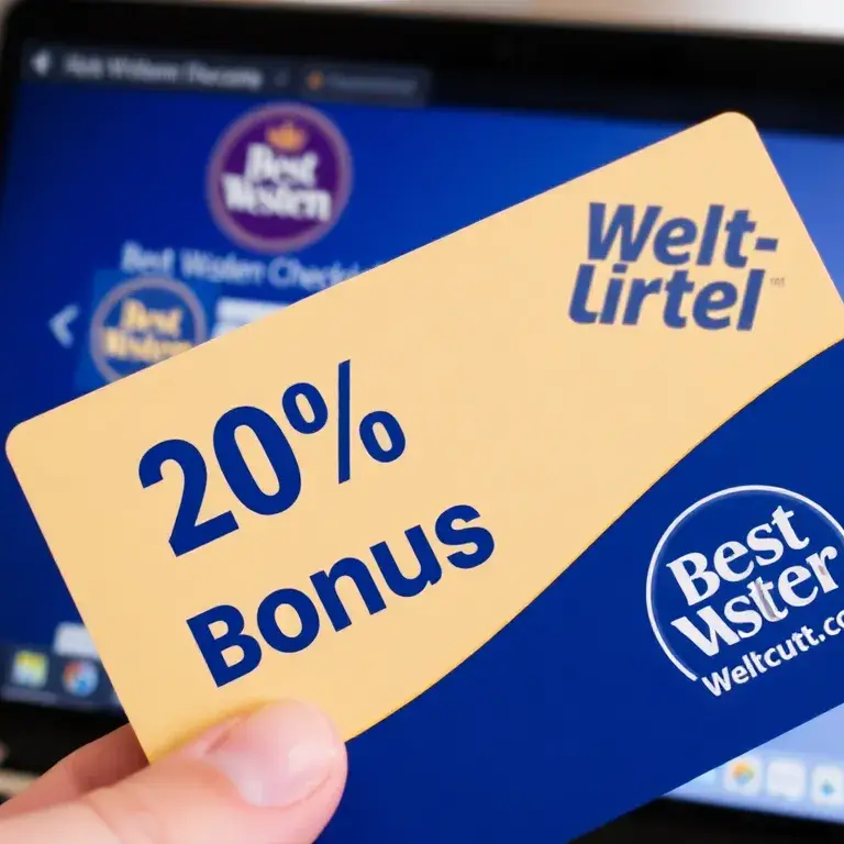 Best Western Geschenkkarten mit 20% Bonus bis Februar 2026: Realistisches 16:9-Bild: Nahaufnahme einer Best Western Geschenkkarte mit einem…