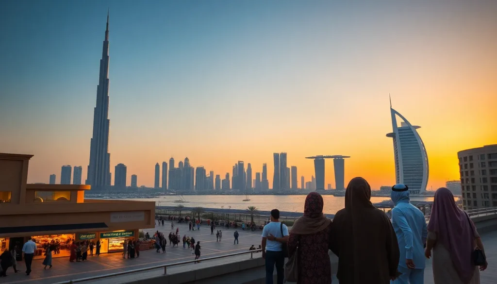 Dubai-Reise: Planung, Tipps und Highlights - Top-Sehenswürdigkeiten und Erlebnisse: Eine kinematografische, fotorealistische Szene der Duba…