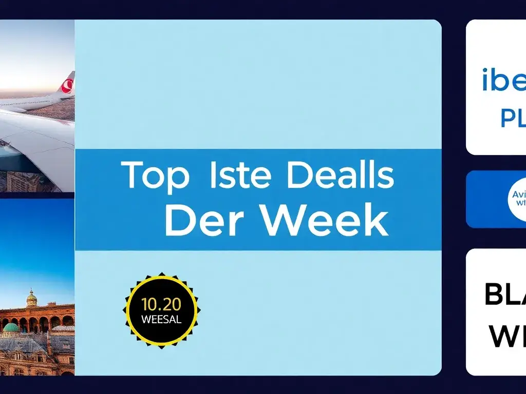 Handverlesene Deals der Woche: Turkish Business & Iberia: Hero-Bildkonzept: Collage der Top-Reise-Deals der Woche – Turkish Airlines Busine…