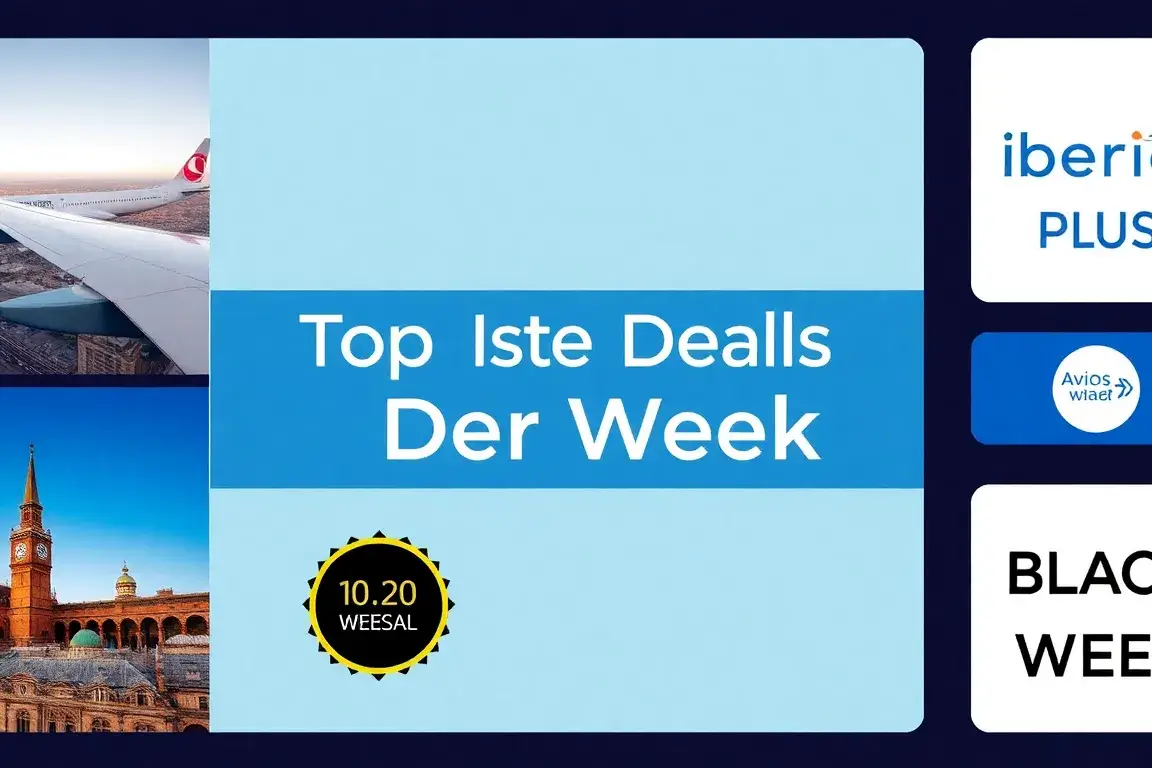 Handverlesene Deals der Woche: Turkish Business & Iberia: Hero-Bildkonzept: Collage der Top-Reise-Deals der Woche – Turkish Airlines Busine…