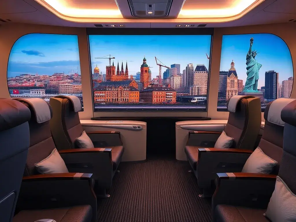 New York €1.497: Turkish Airlines Business Class Stockholm: Hero-Bild: Fotorealistische Turkish Airlines Business Class-Kabine (A350 oder 7…