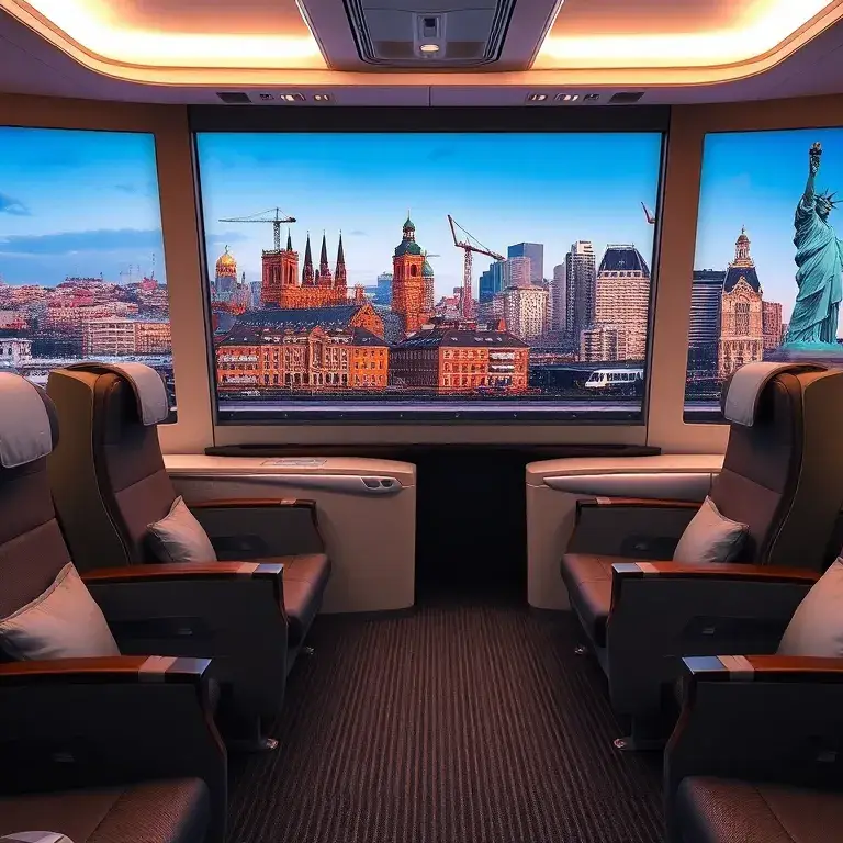 New York €1.497: Turkish Airlines Business Class Stockholm: Hero-Bild: Fotorealistische Turkish Airlines Business Class-Kabine (A350 oder 7…